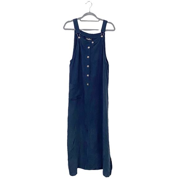 Vintage Positive Attitude Womens Size 12 Blue Overall Maxi Dress - Picture 1 of 5